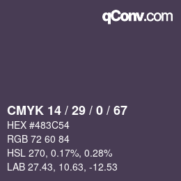 Color code: CMYK 14 / 29 / 0 / 67 | qconv.com