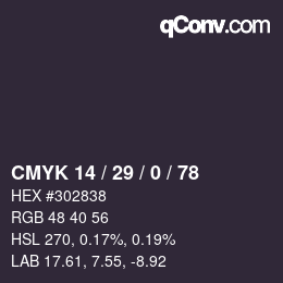 Color code: CMYK 14 / 29 / 0 / 78 | qconv.com