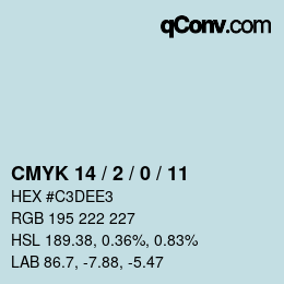 カラーコード: CMYK 14 / 2 / 0 / 11 | qconv.com