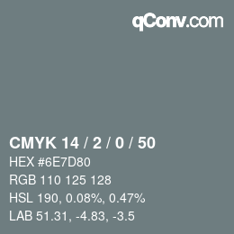 カラーコード: CMYK 14 / 2 / 0 / 50 | qconv.com