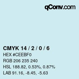 カラーコード: CMYK 14 / 2 / 0 / 6 | qconv.com