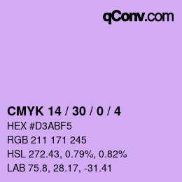 カラーコード: CMYK 14 / 30 / 0 / 4 | qconv.com