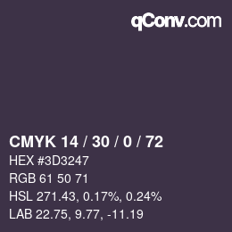 カラーコード: CMYK 14 / 30 / 0 / 72 | qconv.com