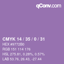 Code couleur: CMYK 14 / 35 / 0 / 31 | qconv.com