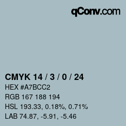 カラーコード: CMYK 14 / 3 / 0 / 24 | qconv.com