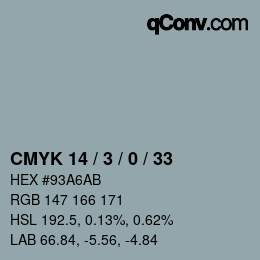 カラーコード: CMYK 14 / 3 / 0 / 33 | qconv.com