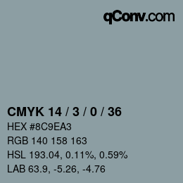 カラーコード: CMYK 14 / 3 / 0 / 36 | qconv.com