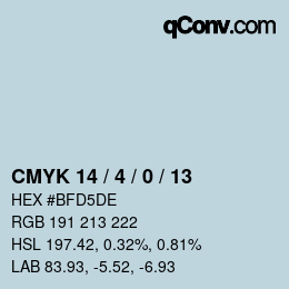 カラーコード: CMYK 14 / 4 / 0 / 13 | qconv.com