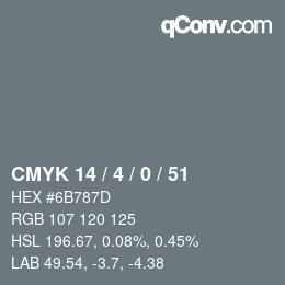 カラーコード: CMYK 14 / 4 / 0 / 51 | qconv.com
