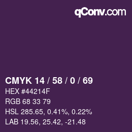 Color code: CMYK 14 / 58 / 0 / 69 | qconv.com