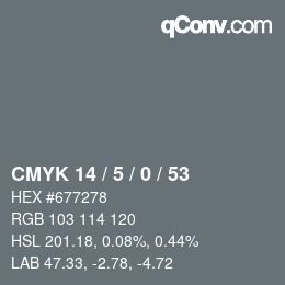 カラーコード: CMYK 14 / 5 / 0 / 53 | qconv.com