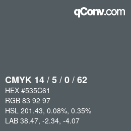 カラーコード: CMYK 14 / 5 / 0 / 62 | qconv.com