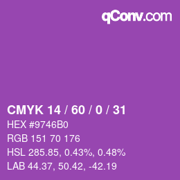 カラーコード: CMYK 14 / 60 / 0 / 31 | qconv.com