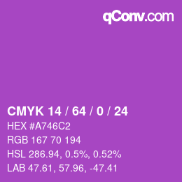 カラーコード: CMYK 14 / 64 / 0 / 24 | qconv.com