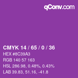 カラーコード: CMYK 14 / 65 / 0 / 36 | qconv.com