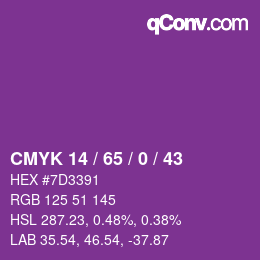 カラーコード: CMYK 14 / 65 / 0 / 43 | qconv.com