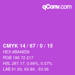 カラーコード: CMYK 14 / 67 / 0 / 15 | qconv.com
