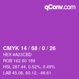 カラーコード: CMYK 14 / 68 / 0 / 26 | qconv.com