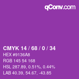 カラーコード: CMYK 14 / 68 / 0 / 34 | qconv.com