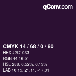 カラーコード: CMYK 14 / 68 / 0 / 80 | qconv.com