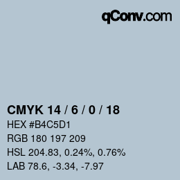 Color code: CMYK 14 / 6 / 0 / 18 | qconv.com