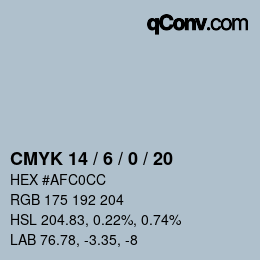 カラーコード: CMYK 14 / 6 / 0 / 20 | qconv.com