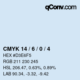 颜色代码: CMYK 14 / 6 / 0 / 4 | qconv.com