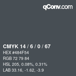 カラーコード: CMYK 14 / 6 / 0 / 67 | qconv.com