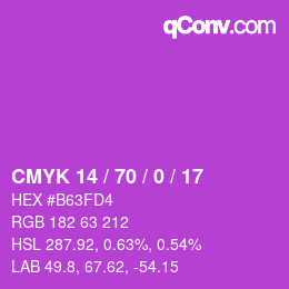 カラーコード: CMYK 14 / 70 / 0 / 17 | qconv.com