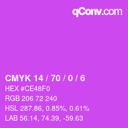 カラーコード: CMYK 14 / 70 / 0 / 6 | qconv.com
