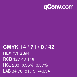 Color code: CMYK 14 / 71 / 0 / 42 | qconv.com