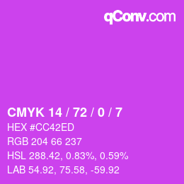 Color code: CMYK 14 / 72 / 0 / 7 | qconv.com