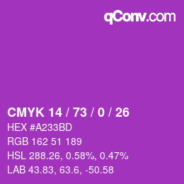 Color code: CMYK 14 / 73 / 0 / 26 | qconv.com