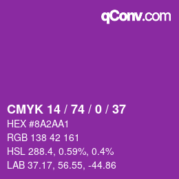 カラーコード: CMYK 14 / 74 / 0 / 37 | qconv.com