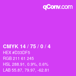 カラーコード: CMYK 14 / 75 / 0 / 4 | qconv.com