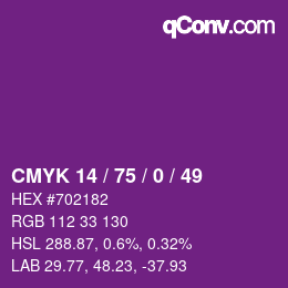 Color code: CMYK 14 / 75 / 0 / 49 | qconv.com