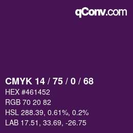 カラーコード: CMYK 14 / 75 / 0 / 68 | qconv.com
