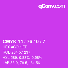 颜色代码: CMYK 14 / 76 / 0 / 7 | qconv.com