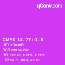カラーコード: CMYK 14 / 77 / 0 / 5 | qconv.com