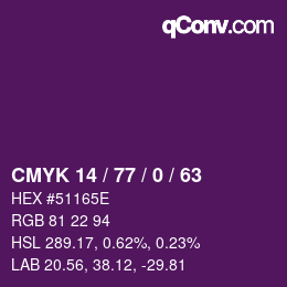 颜色代码: CMYK 14 / 77 / 0 / 63 | qconv.com