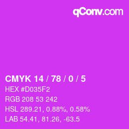 カラーコード: CMYK 14 / 78 / 0 / 5 | qconv.com