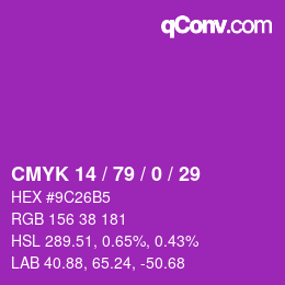 Color code: CMYK 14 / 79 / 0 / 29 | qconv.com