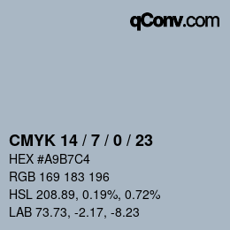 Code couleur: CMYK 14 / 7 / 0 / 23 | qconv.com