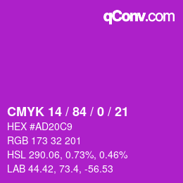Color code: CMYK 14 / 84 / 0 / 21 | qconv.com