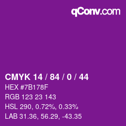 Color code: CMYK 14 / 84 / 0 / 44 | qconv.com