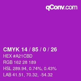 Color code: CMYK 14 / 85 / 0 / 26 | qconv.com
