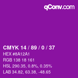 Farbcode: CMYK 14 / 89 / 0 / 37 | qconv.com