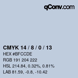 カラーコード: CMYK 14 / 8 / 0 / 13 | qconv.com