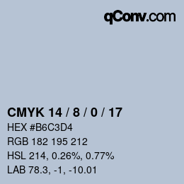 Color code: CMYK 14 / 8 / 0 / 17 | qconv.com