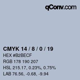 カラーコード: CMYK 14 / 8 / 0 / 19 | qconv.com